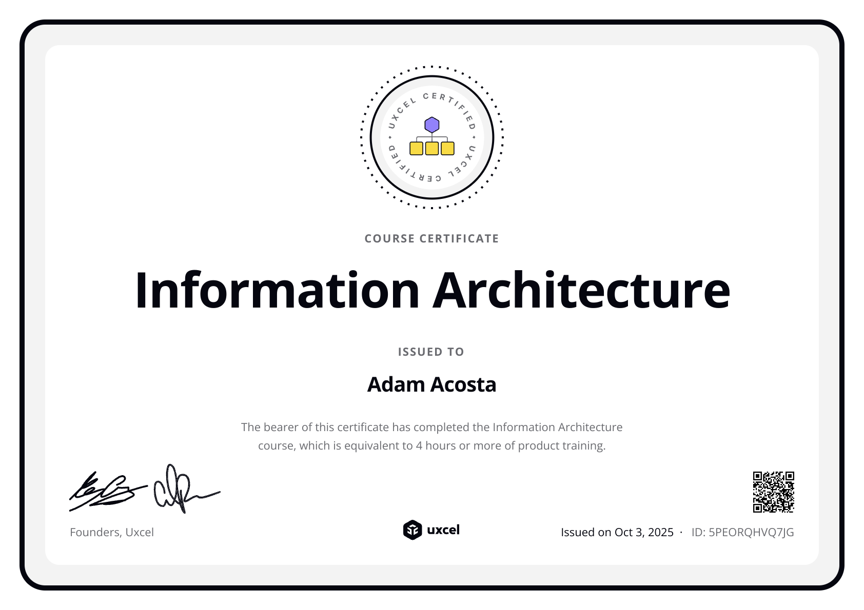 Adam Acosta's certificate